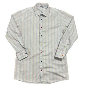 ETON Dress Shirt Mens 16 1/2 42 Rainbow Stripe Contemporary Multicolor‎ Buttons